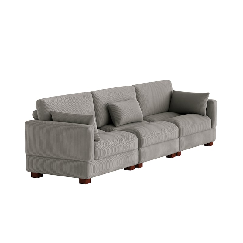 Corduroy Modular Sectional Sofa Couch With Chaise Ottoman