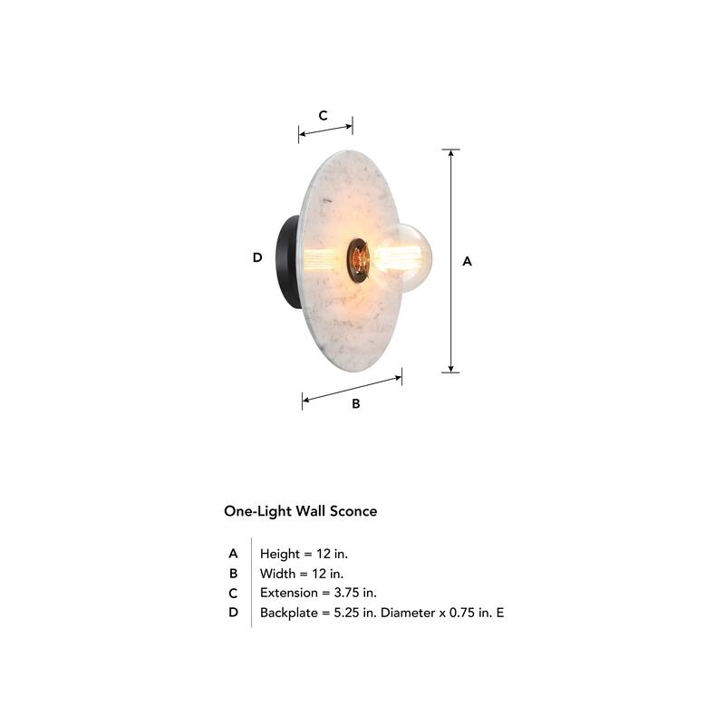 Fina 12 in. 1-Light Matte Black Indoor Wall Sconce Light with Natural Marble for Bathrooms