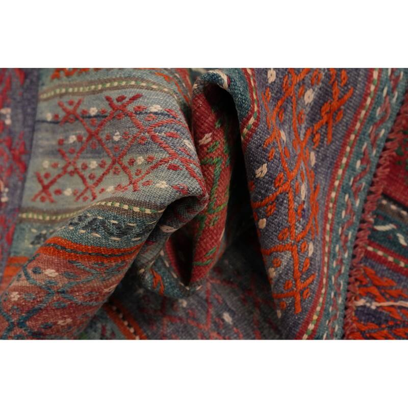 Hand Woven Oriental 100% Wool Carpet Southwestern Tribal Multi-Colored Kilim Area Rug - 9' 9'' X 5' 11''