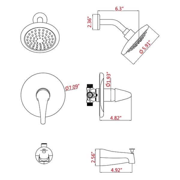 dimension image slide 0 of 2, BATHLET 5-Function Spray Shower Faucet Set Wall Mounted and Tub Spout With Valve