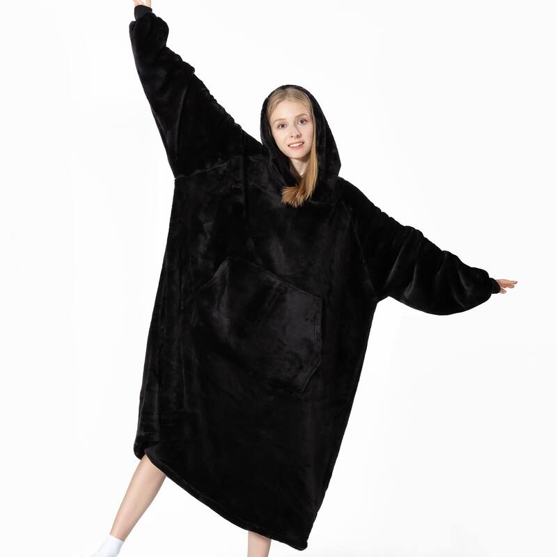 Wearable Blanket Oversized Soft Microplush Hood, Sleeves, Pouch Pocket