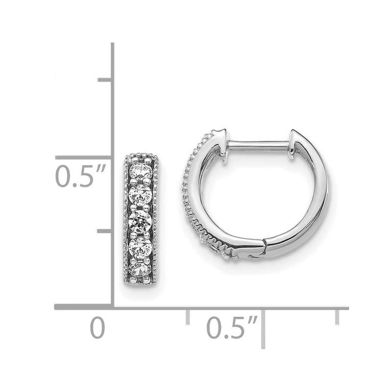 Curata 14k White Gold Diamond Milgrain Hoop Earrings - 11x12mm Wide 3mm Thick