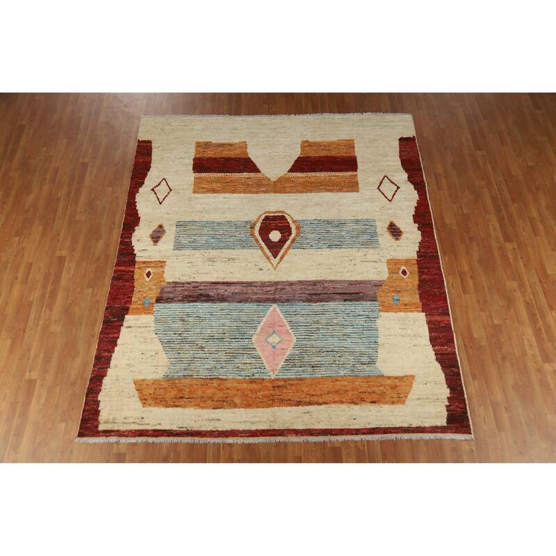 Geometric Moroccan Oriental Rug Hand-Knotted Bedroom Wool Carpet - 8'2" x 9'8"