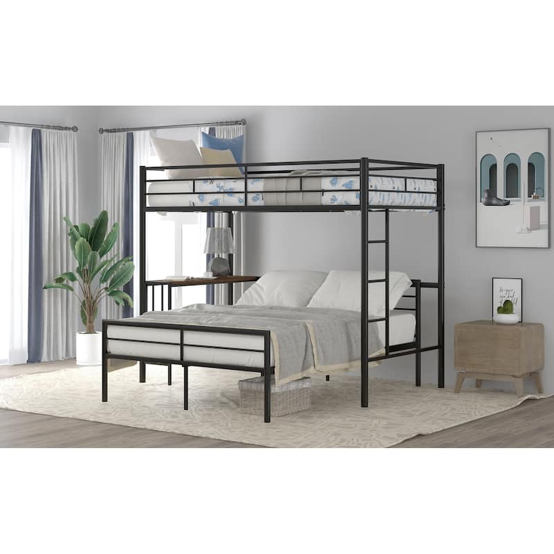 Twin over Full Metal Bunk Bed with Desk, Ladder, and Quality Slats