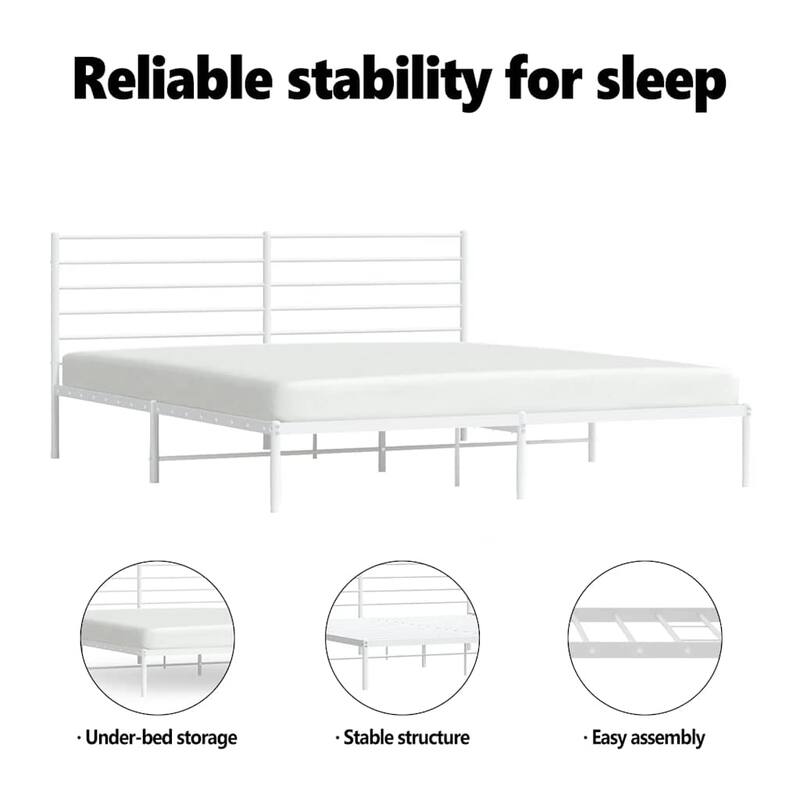 vidaXL Metal Bed Frame with Headboard, No Mattress