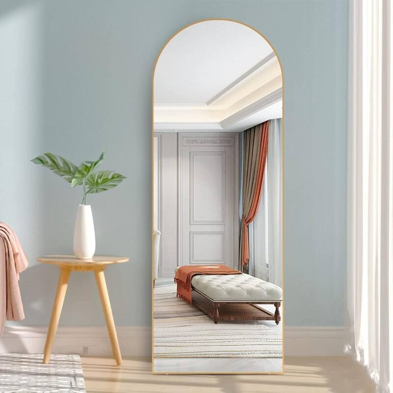 65'' x 22'' Aluminium Alloy Arch Full Length Mirror with Stand - Gold
