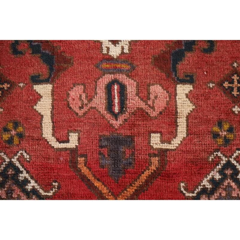 Hand Knotted Oriental 100% Wool Carpet Traditional Geometric Red Heriz Runner Rug - 10' 8'' X 3' 2''