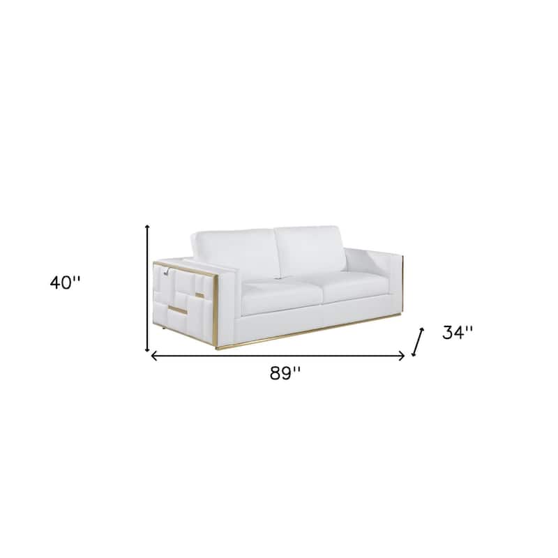 HomeRoots 89" White Italian Leather Sofa With Silver Legs - 89