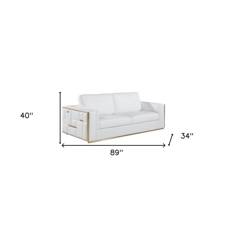 HomeRoots White Top Grain Leather Five Person Seating Set