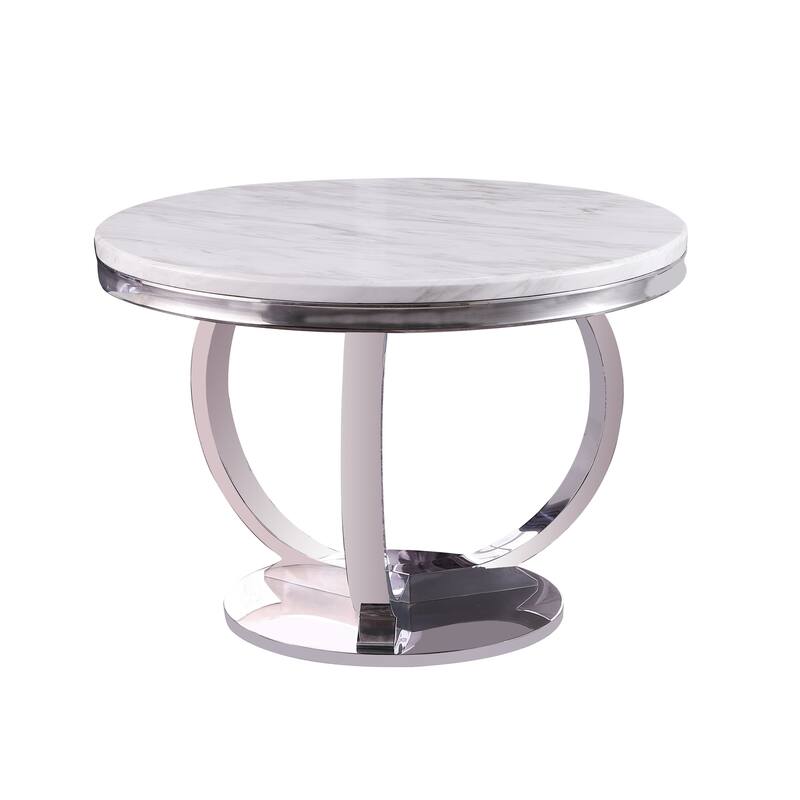 Modern Round Dining Table - Faux Marble Top & Stainless Steel Base - Kitchen Table for Dining Room - 43.5
