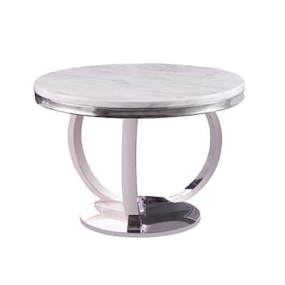 Modern Round Dining Table - Faux Marble Top & Stainless Steel Base - Kitchen Table for Dining Room - 43.5