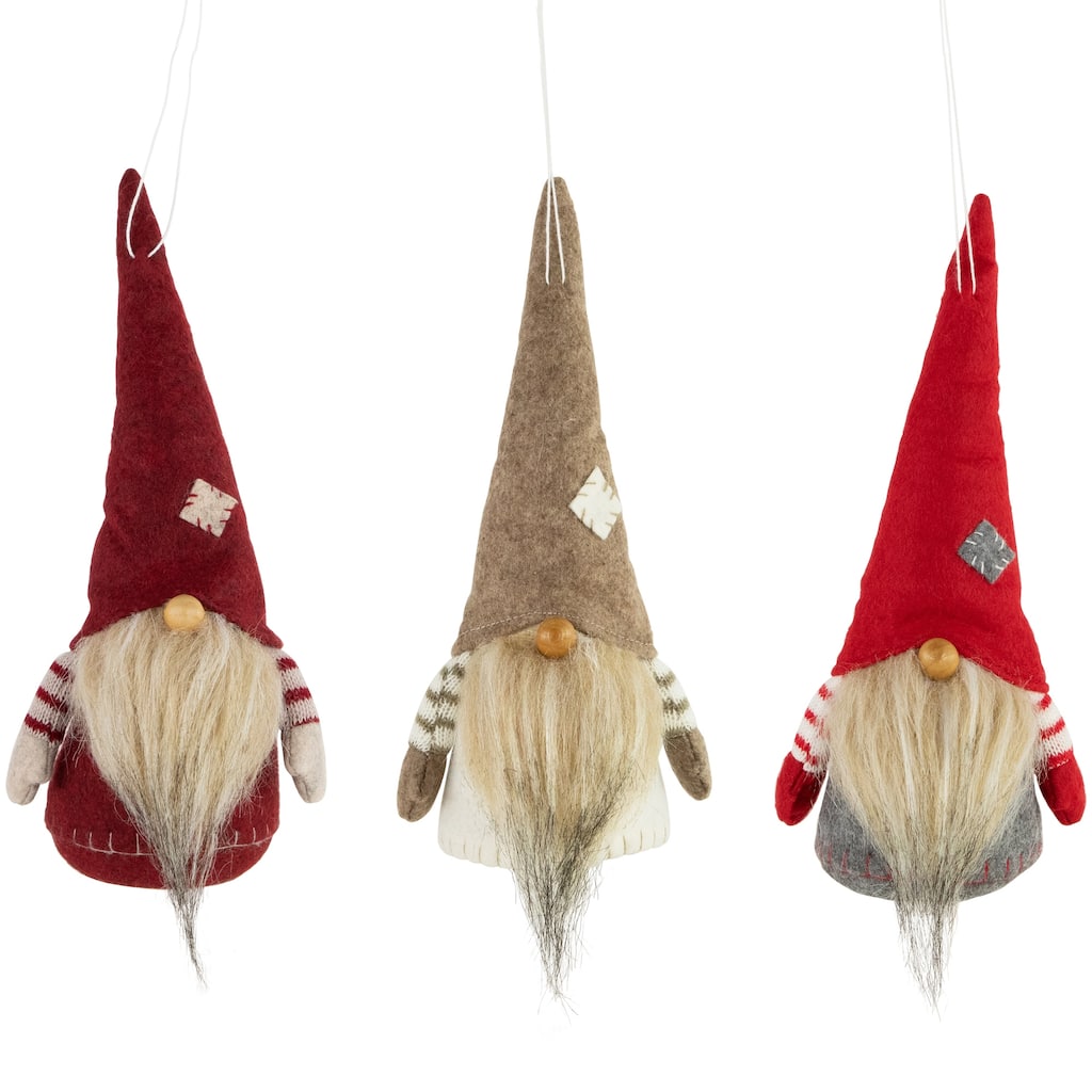 Bearded and Chubby Striped Arms Christmas Gnomes - 10.5" - Set of 3