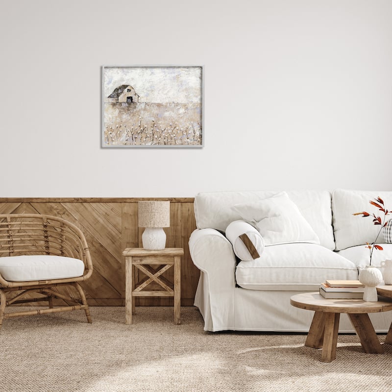 Stupell White Barn Distressed Landscape Cotton Field Florals Framed Wall Art - Off-White