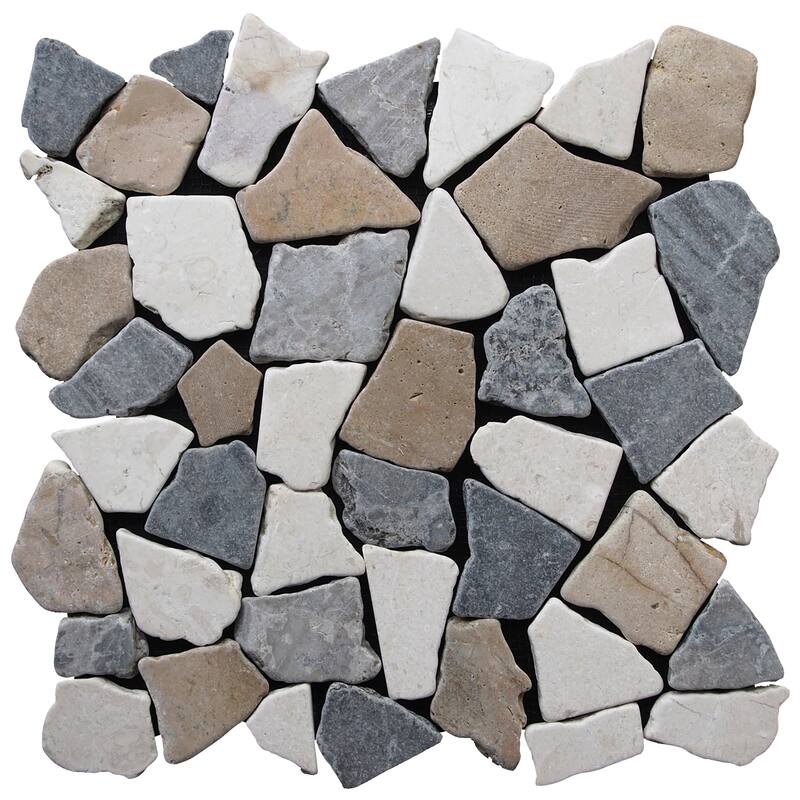 Fit Mosaic 11 in. x 11 in. Marble Mesh-Mounted Mosaic Wall and Floor Tile - Tan, Off-White, & Grey - 11 in. x 11 in.