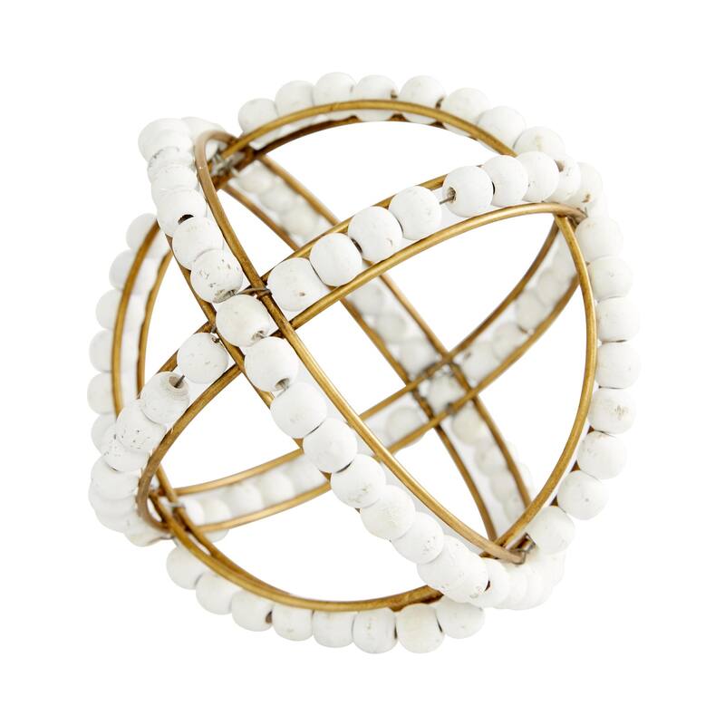 White Metal Handmade Beaded Geometric Decorative Sculpture (Set of 2)