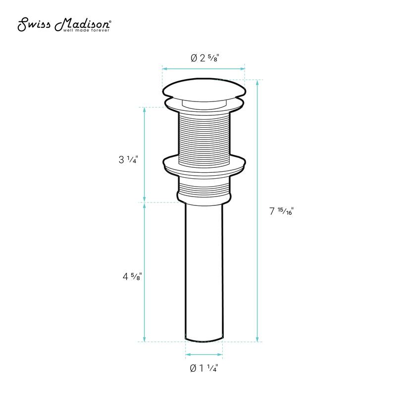 Residential Non-Overflow Pop Up Sink Drain 1.75 In Gold - 2.6" x 1.25" 8.05"