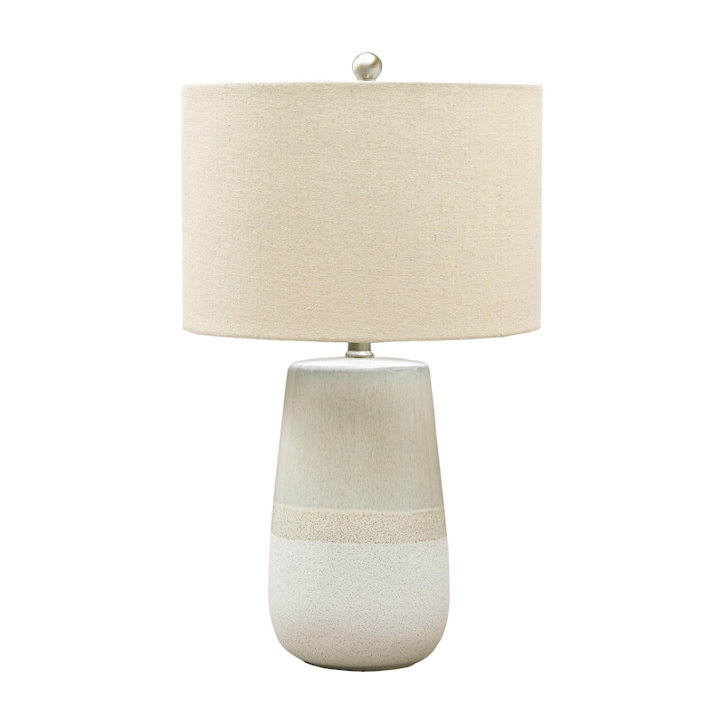 Speckled Ceramic Base Table Lamp with Drum Shade, Beige