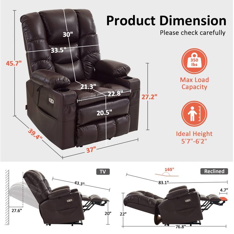 MCombo Large Dual Motor Power Lift Recliner Chair with Massage and Dual Heating for Elderly People, Faux Leather 7634