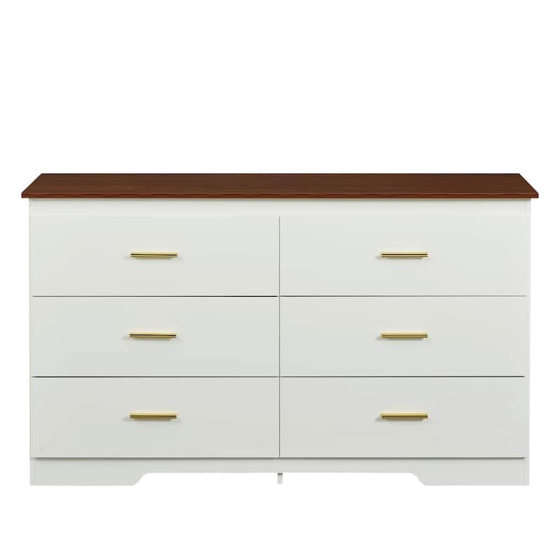 Modern Buffet Cabinet with 6 Storage Drawers and Gold Metal Handles for Dining Room, Living Room, Kitchen