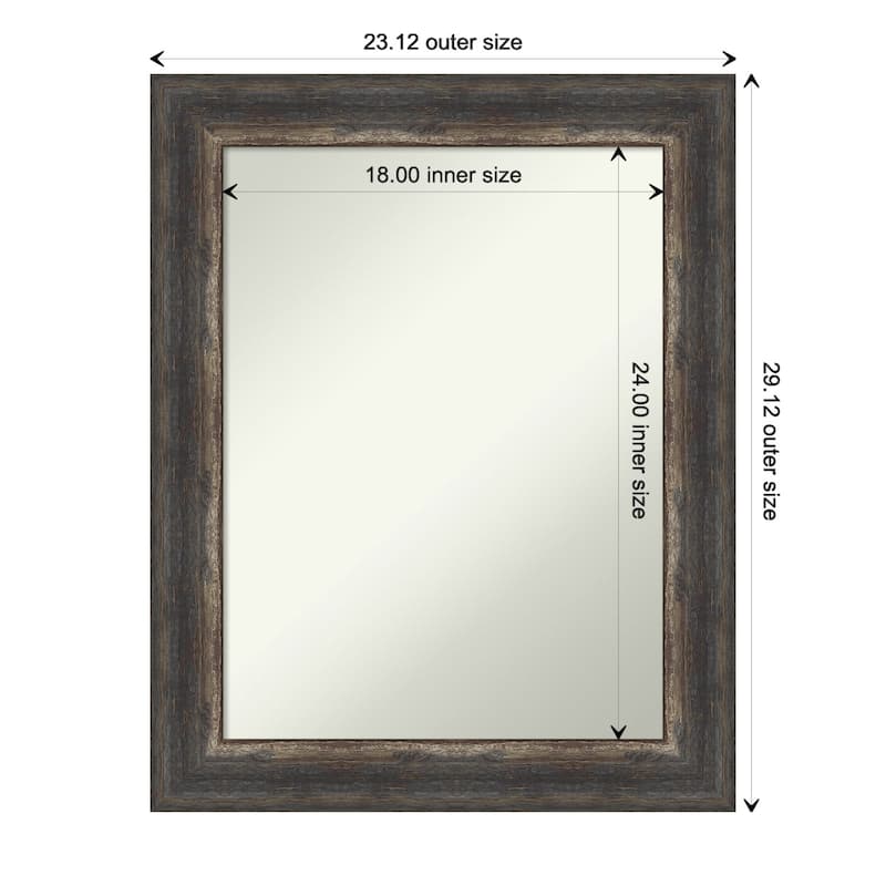 Non-Beveled Bathroom Wall Mirror - Bark Rustic Char Frame - 23 x 29 in - Bark Rustic Char