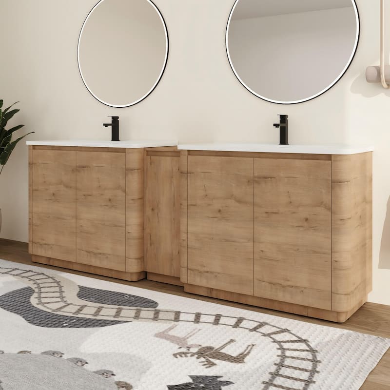 Malwee 36"/40"/48"/52"/60"/64"/84"/92" Bathroom Vanity with Sink, FreeStanding Bathroom Vanity with Door and Adjustable Shelf - 91.3"×18.8"×34.0"