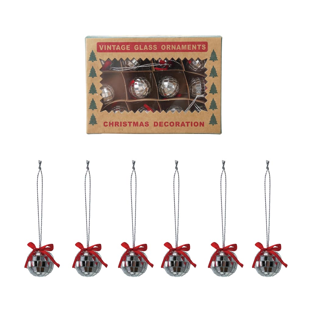 12-Piece Foam and Glass Mini Mirror Ball Ornaments with Bow - 6.13"L x 4.25"W x 1.25"H