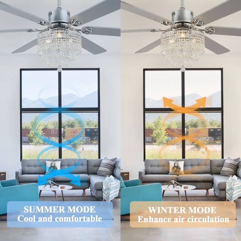 Cusp Barn 65" Ceiling Fan with Light and Remote,Modern Gorgeous Crystal Light Fixture,Silent Reversible Motor Fan Light,6-Speeds
