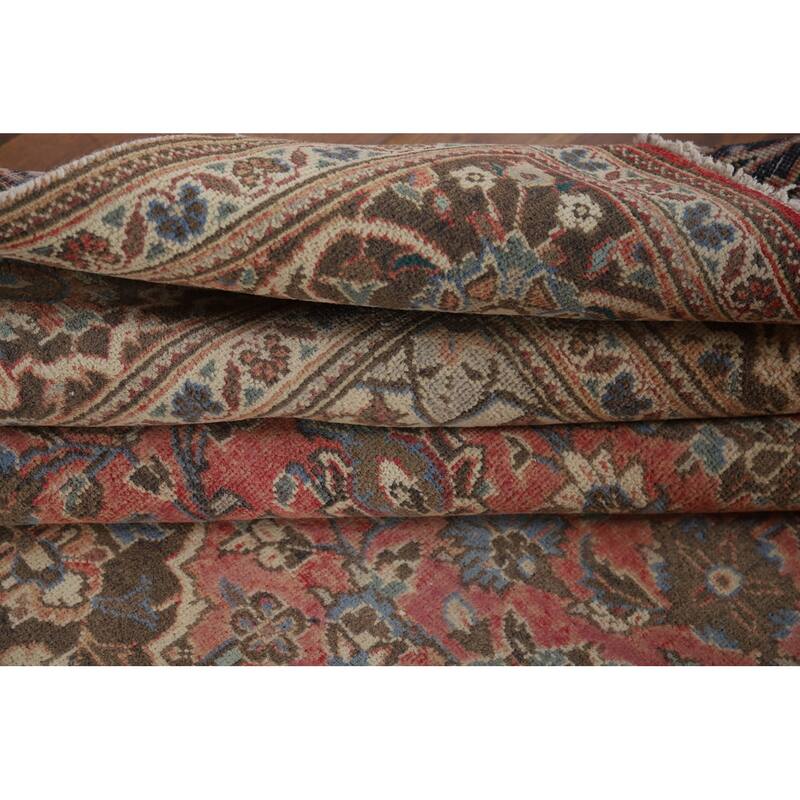 Pink Mashad Vintage Persian Area Rug Handmade Wool Carpet - 6'5" x 10'0"