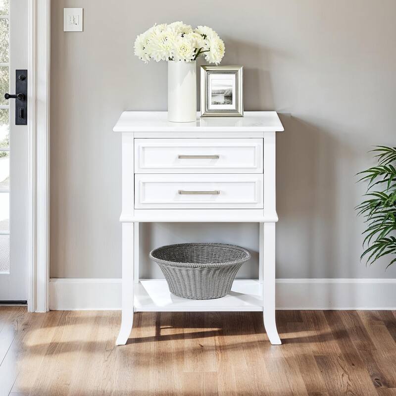2 Drawer End Table with Shelf Beveled Top Two Smooth Gliding Drawers with Decorative Design Flared Legs Accent Table - 22