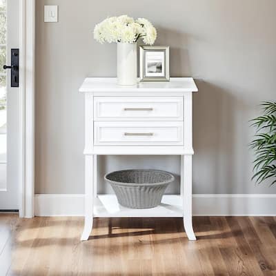 2 Drawer End Table with Shelf Beveled Top Two Smooth Gliding Drawers with Decorative Design Flared Legs Accent Table - 22