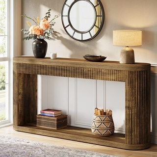 63-In Fluted Console Table for Entryway, 2 Tier Narrow Sofa Table with Storage - 11.81"D x 62.99"W x 31.5"H