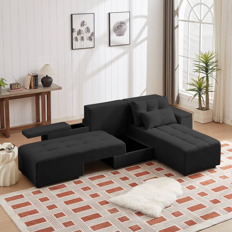 Convertible Storage Sofa with Corduroy Fabric & Adjustable Modular Design - Sleeper Sofa