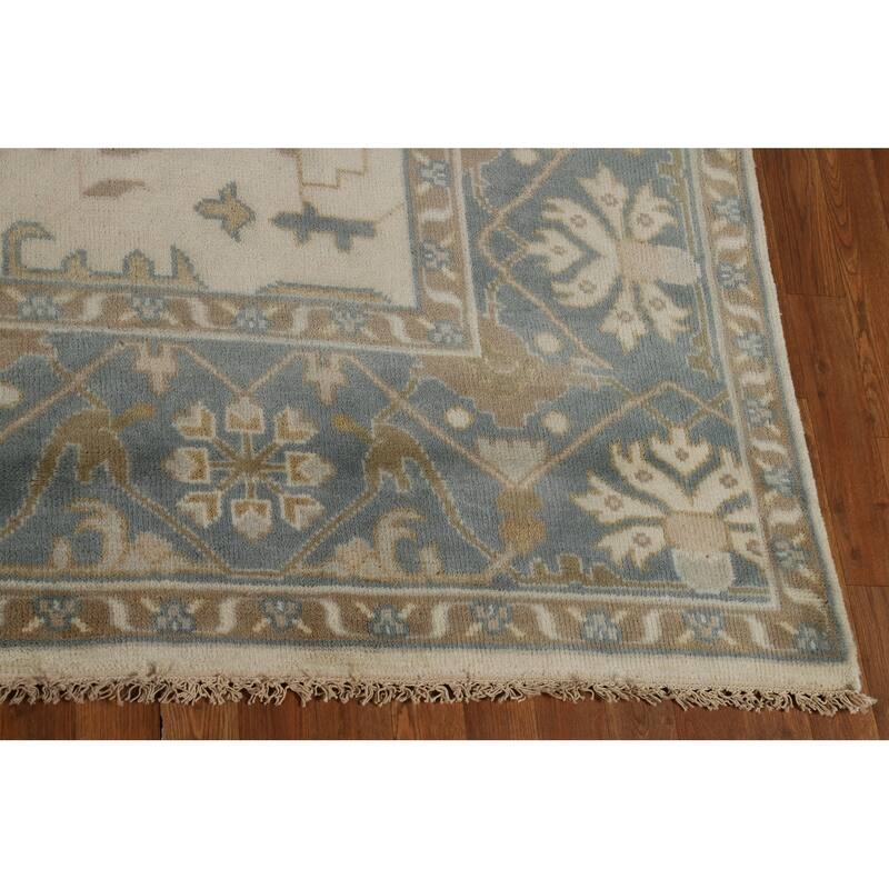 Ivory Oushak Indian Area Rug Handmade Wool Carpet - 8'1"x 9'10"