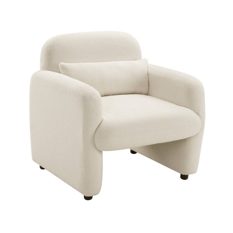 Silas 32.5" Boucle Accent Chair - 1 Matching Pillow, Attached Cushions - Beige