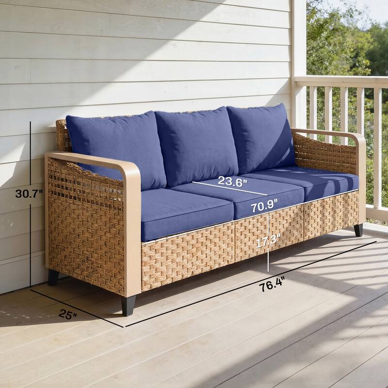 Outsunny Outdoor Patio Couch with Wide and Deep Seat, 3 Seater Wicker Outdoor Sofa with Wide Metal Armrests