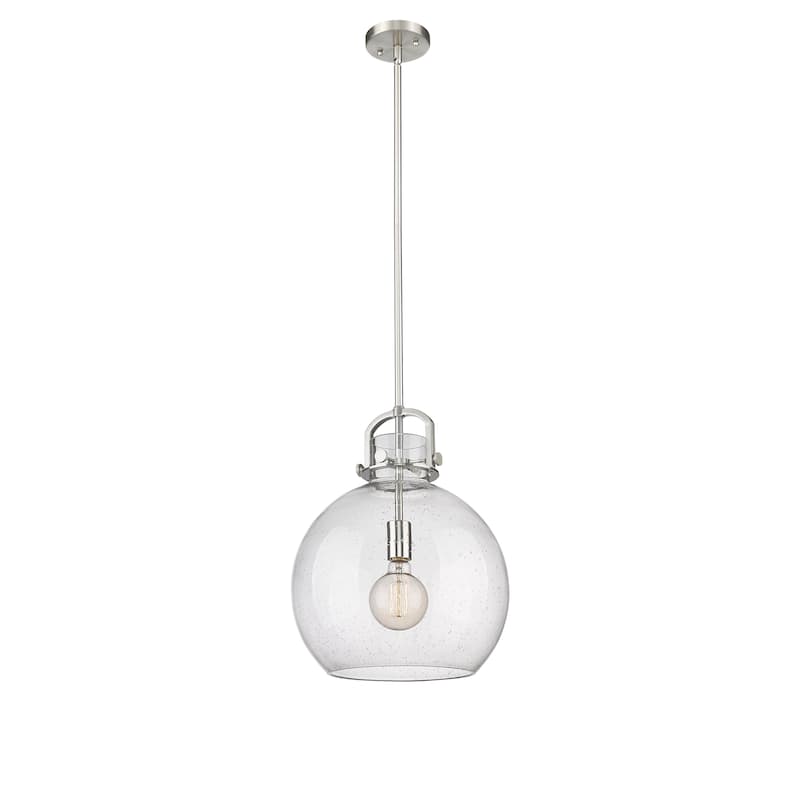 Innovations Lighting Newton Sphere - 1 Light 14" Stem Hung Pendant - Satin Nickel/Seedy
