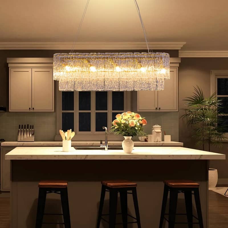 35" Gold Luxury Crystal Chandelier Dimmable Double Glass Ceiling Light for Kitchen Island Dining Room
