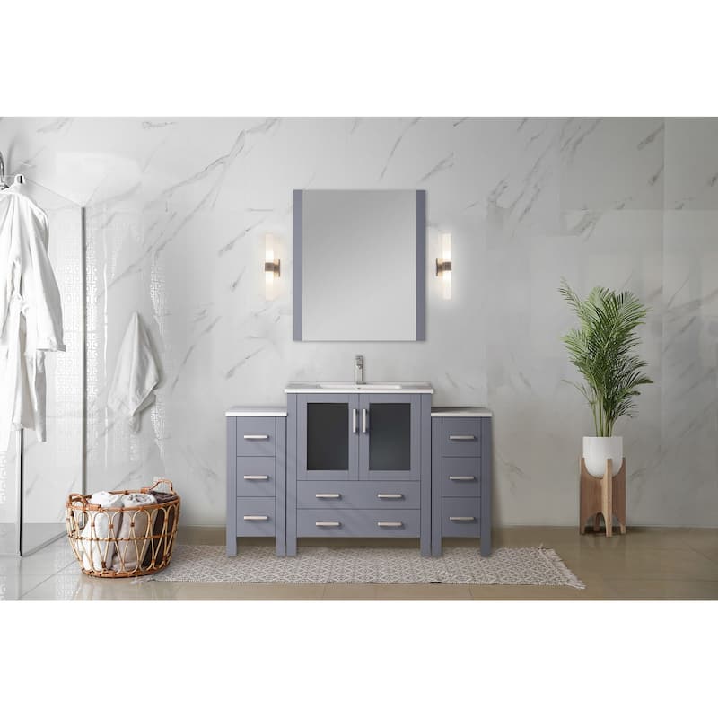 Lexora Volez 54 Inch Bathroom Vanity Cabinet in Dark Grey with Top and Mirror
