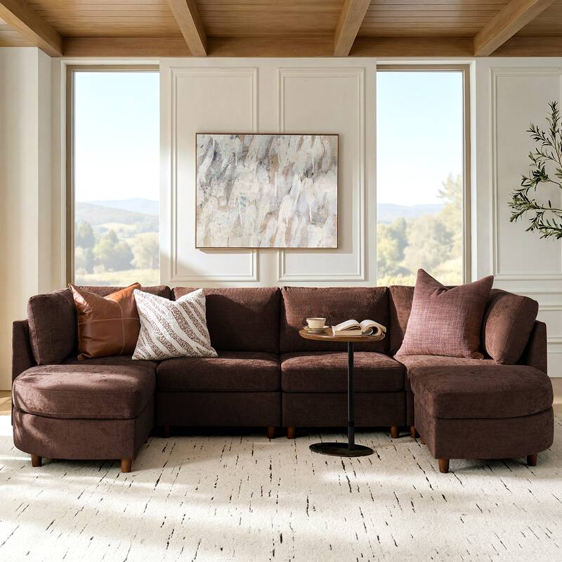 Mattia 125" Modern Under-seat Storage Sectional Sofa with Round Table and Solid Wood Legs by HULALA HOME