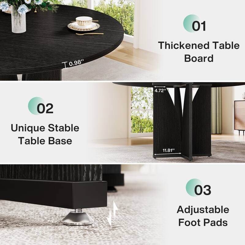 Wooden Large Dining Table, Round Kitchen Table for Dining/Living Room