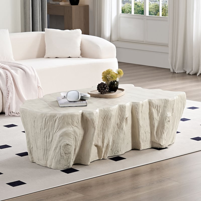 GDF Studio - Mid-Century Fiberglass Unique-Shape Coffee Table (No Assembly) - 48.62" - Beige