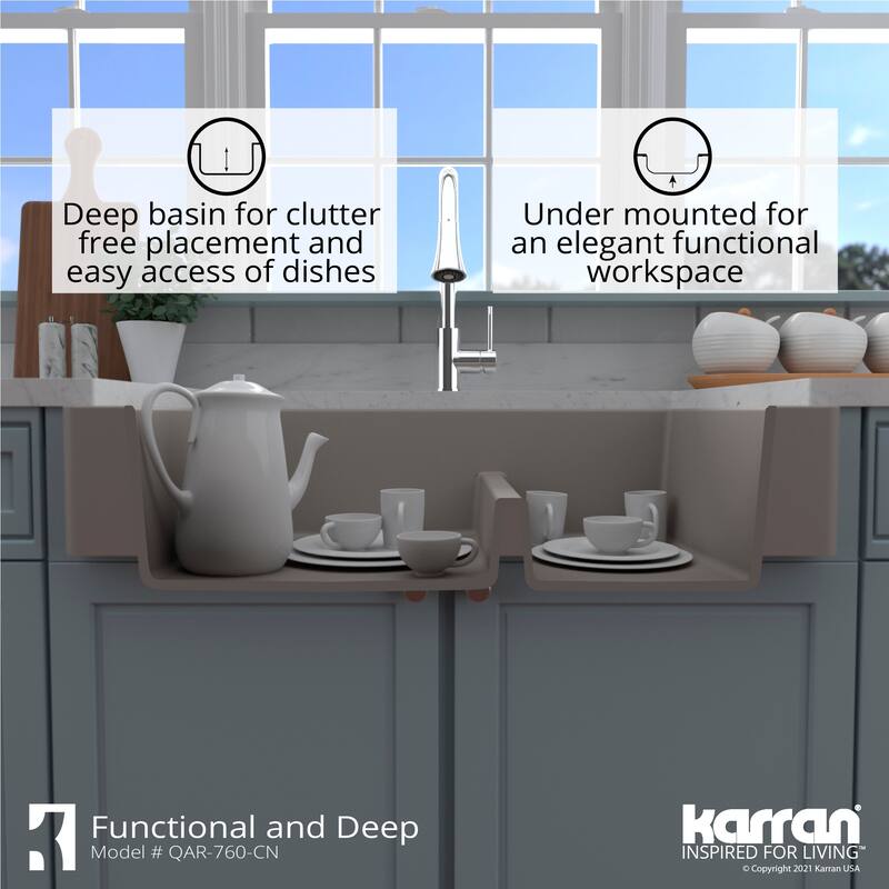 Karran Retrofit Farmhouse Quartz 34 in. Double Bowl 60/40 Sink Kit