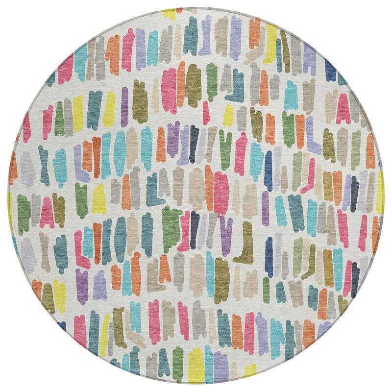 Machine Washable Indoor/ Outdoor Modern Mosaic Chantille Rug