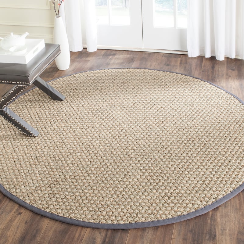 SAFAVIEH Natural Fiber Marina Basketweave Seagrass Rug - 6' Round - Natural/Dark Grey - Round