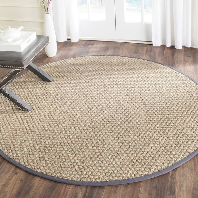 SAFAVIEH Natural Fiber Marina Basketweave Seagrass Rug - 6' x 6' Round - Natural/Dark Grey