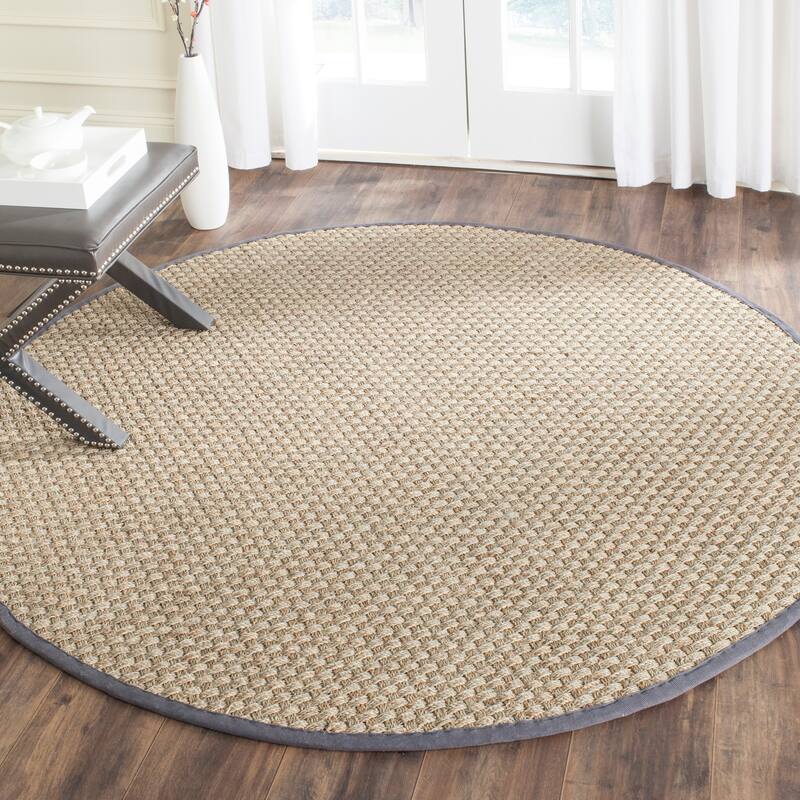 SAFAVIEH Natural Fiber Marina Basketweave Seagrass Rug - 6' x 6' Round - Natural/Dark Grey
