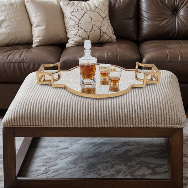 slide 2 of 9, Allan Andrews Gold Leaf Scalloped Iron Tray with Antique Mirror - 27"W x 20"D