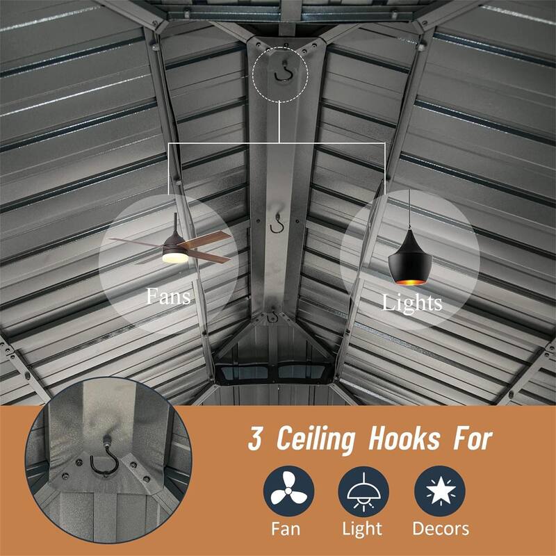 10x12FT Aluminum Hardtop Gazebo with Double Roof, Curtains, and Netting for Outdoor Use