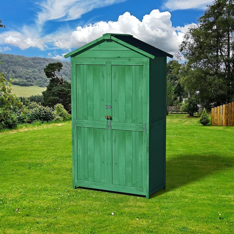 GDF Studio - Bainbridge Outdoor Wooden Garden Storage Shed with Double Doors and Waterproof Roof