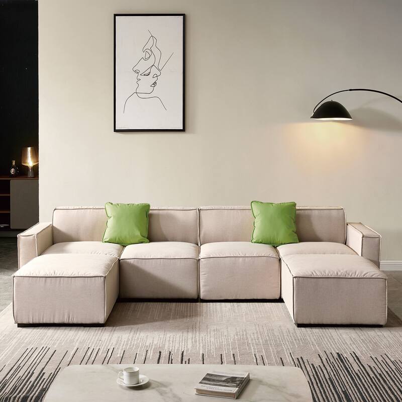 Modular U Shape Sectional Fabric Sofa Set for Living Room Bed Bath